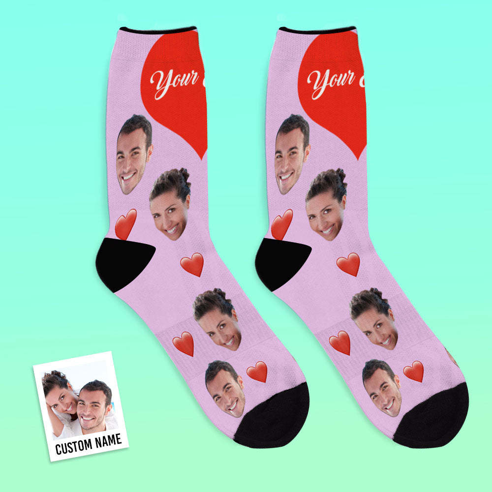 Valentine's Day Gifts,3D Preview Custom Face Socks Add Pictures and Name - Heart