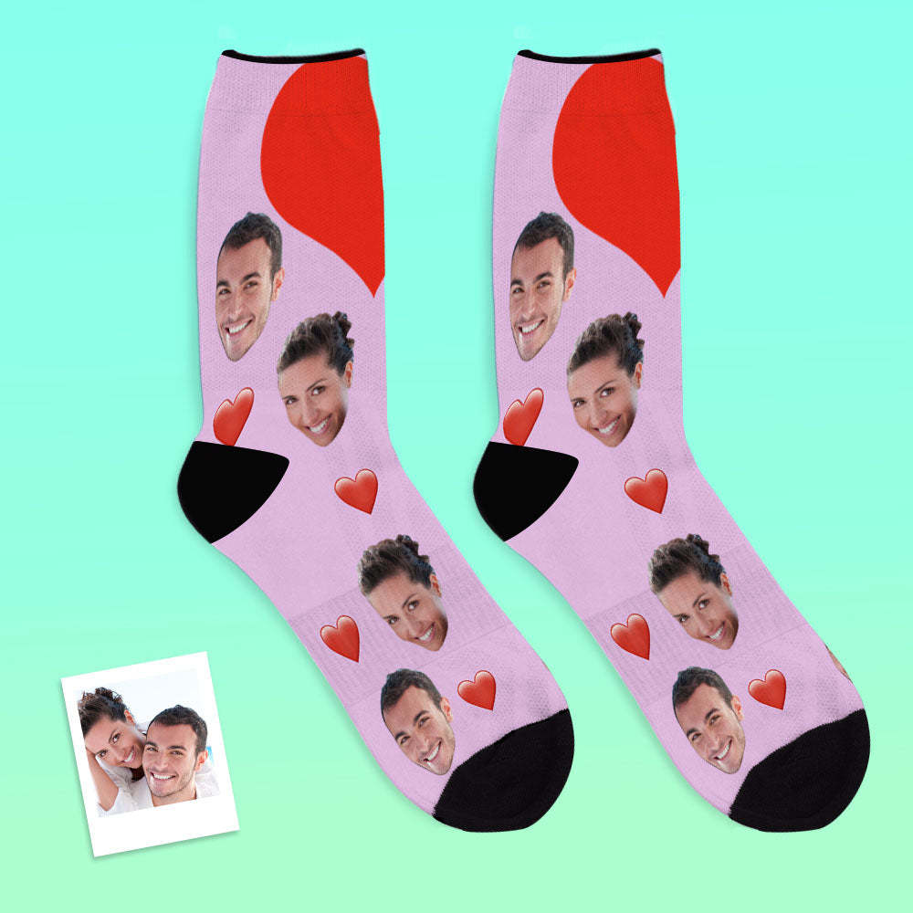 Valentine's Day Gifts,3D Preview Custom Face Socks Add Pictures and Name - Heart