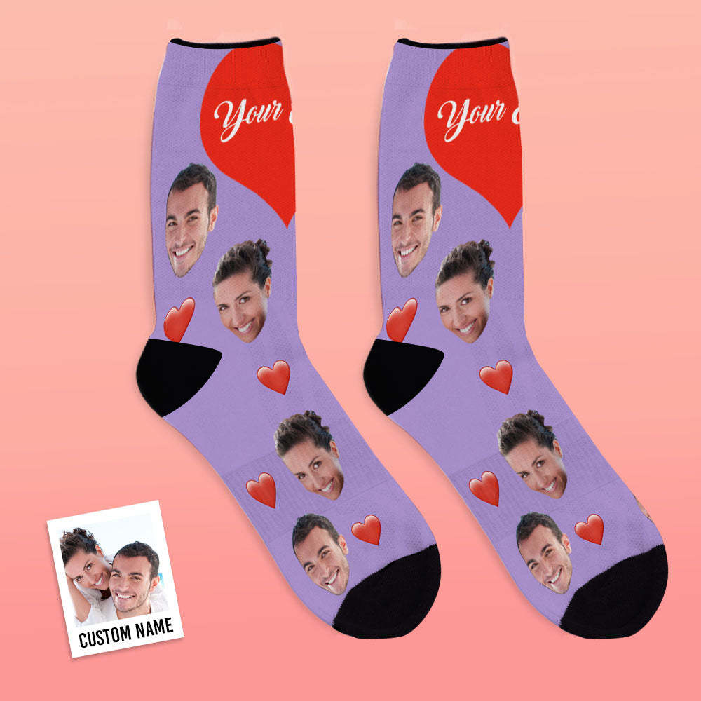 Custom Face Socks Add Pictures and Name - Heart