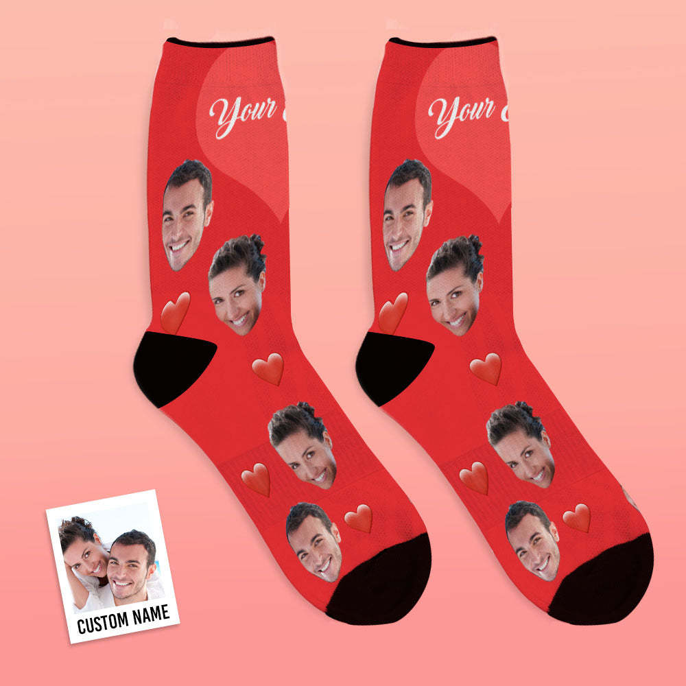 Valentine's Day Gifts,3D Preview Custom Face Socks Add Pictures and Name - Heart