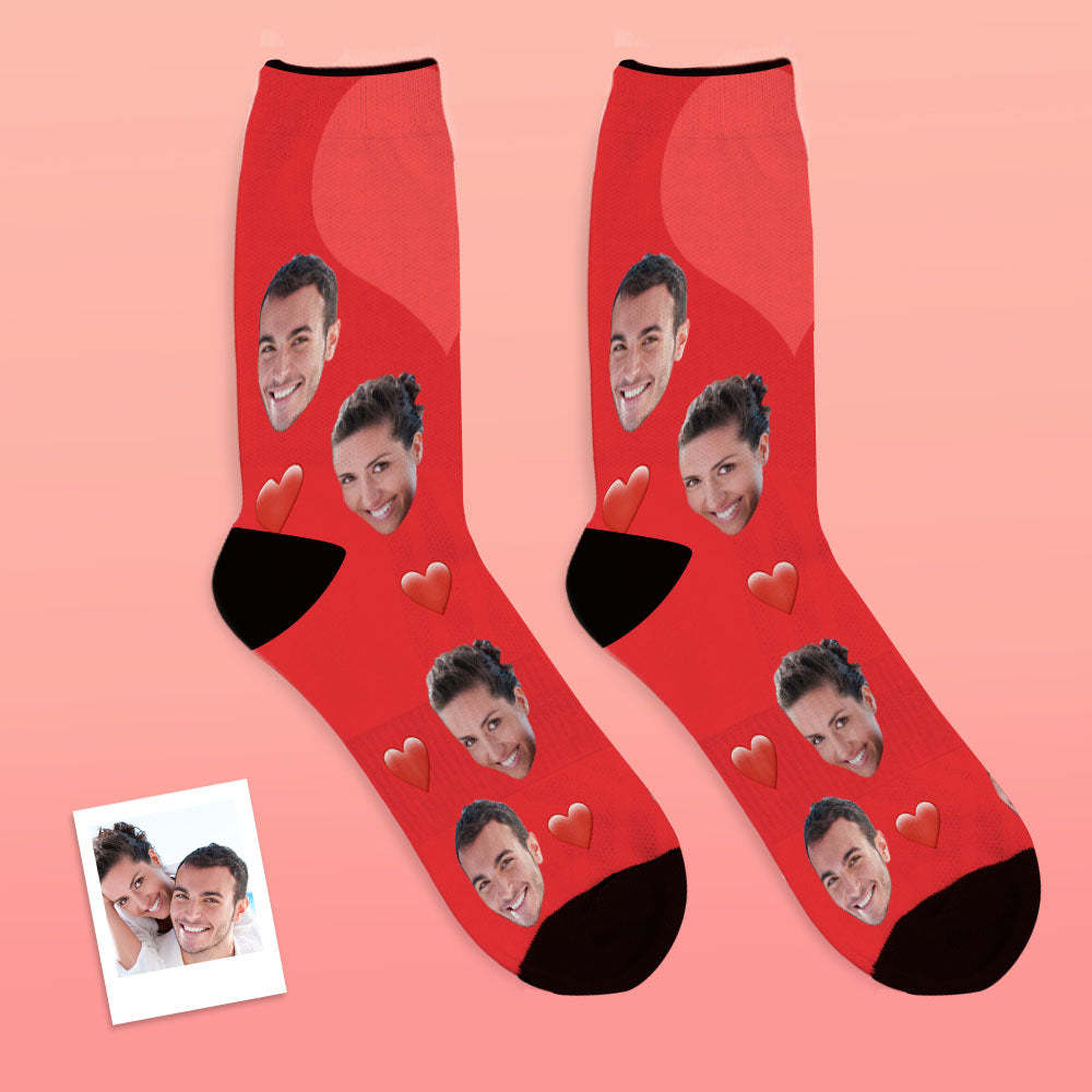 Valentine's Day Gifts,3D Preview Custom Face Socks Add Pictures and Name - Heart