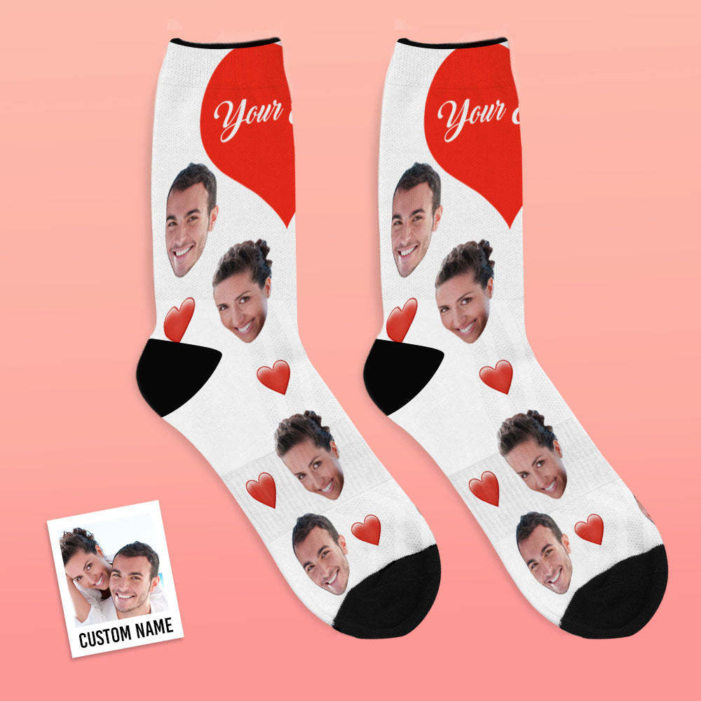 Valentine's Day Gifts,3D Preview Custom Face Socks Add Pictures and Name - Heart