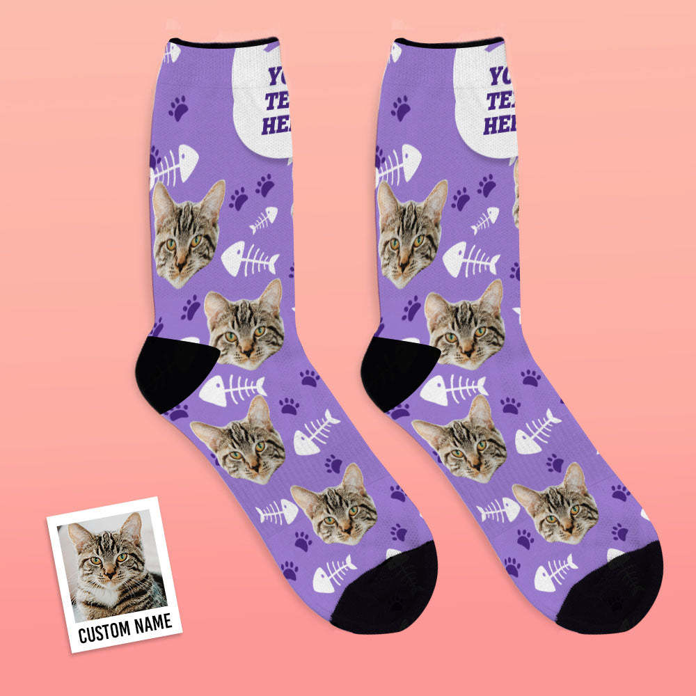 Custom Face Socks Add Pictures and Name - Cat