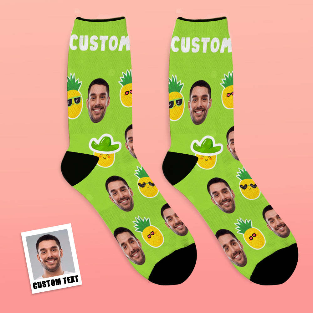 Custom Face Socks Add Pictures and Name Pineapple Funny Face Breathable Soft Socks - MyFaceSocks