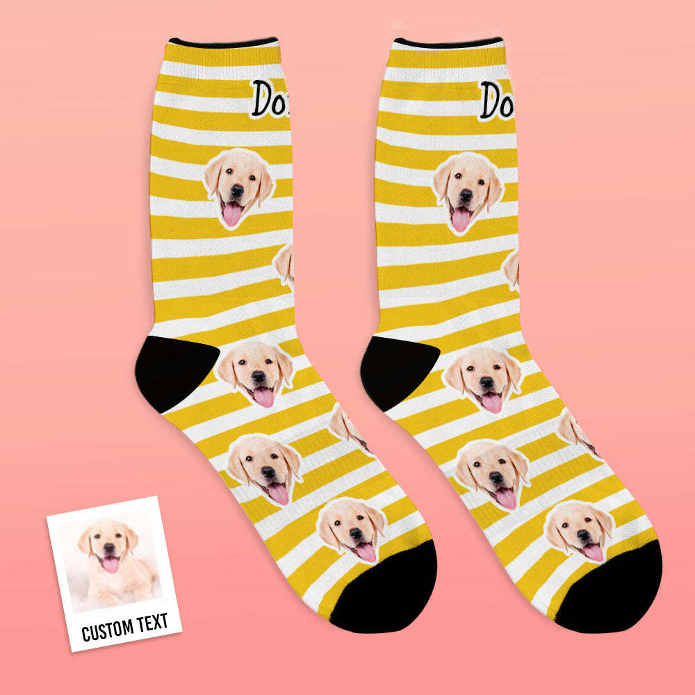 Custom Face Socks Add Pictures And Name Pet Dog Socks - Stripe