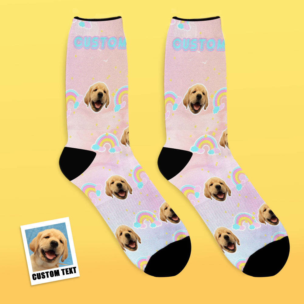 Custom Face Socks Add Pictures and Name Rainbow Element Gradient Breathable Soft Socks - MyFaceSocks