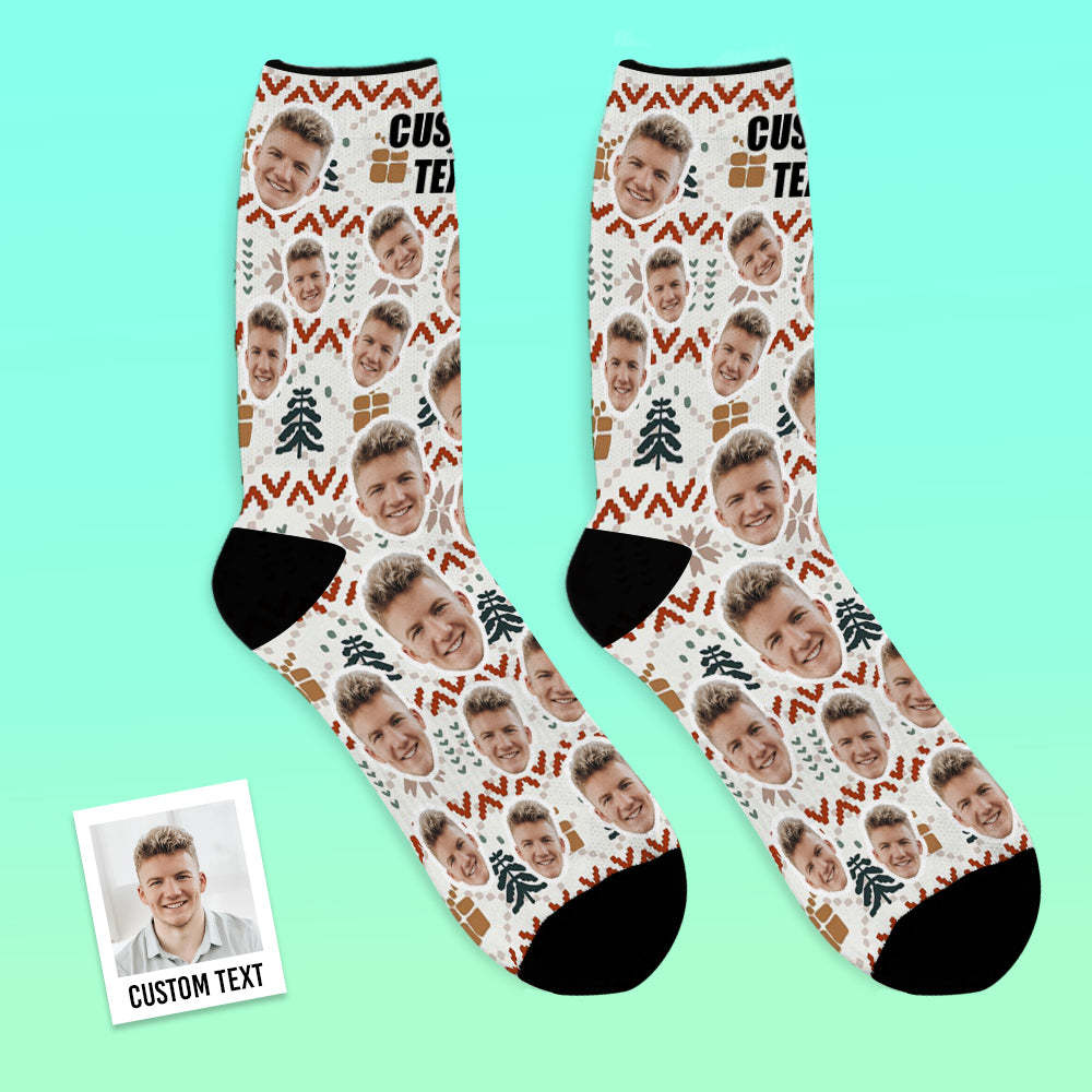 Custom Face Socks Add Pictures and Name Christmas Knitted Pattern Design Holiday Breathable Soft Socks - MyFaceSocks