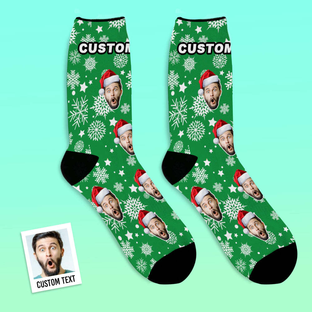 Custom Face Socks Add Pictures Christmas Socks - Santa Hat