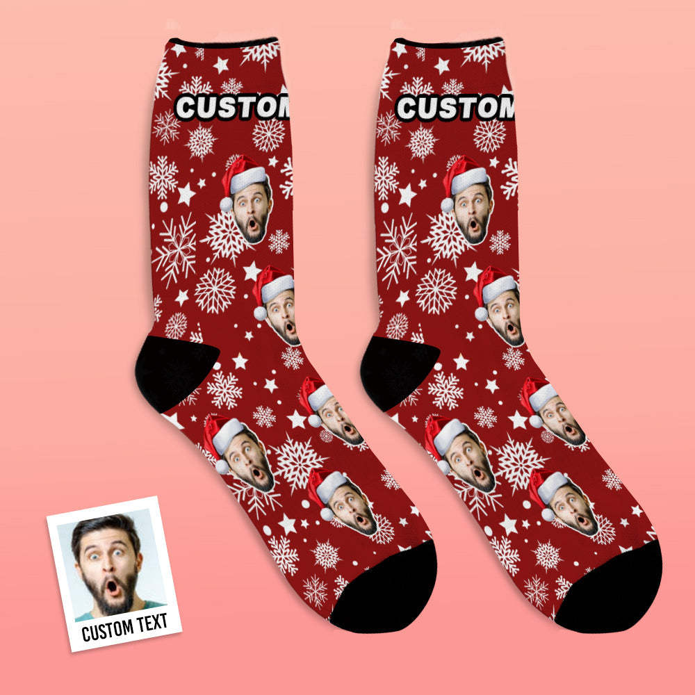 Custom Face Socks Add Pictures Christmas Socks - Santa Hat