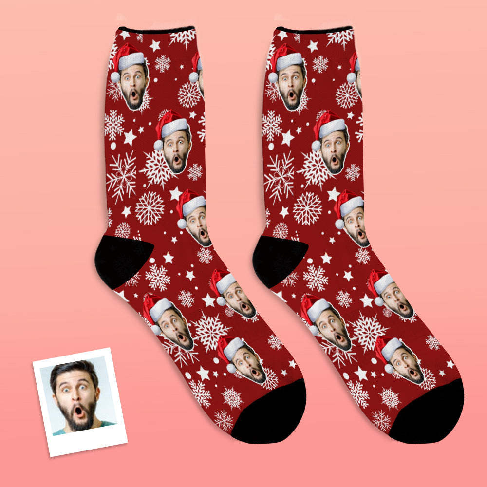 Custom Face Socks Add Pictures Christmas Socks - Santa Hat