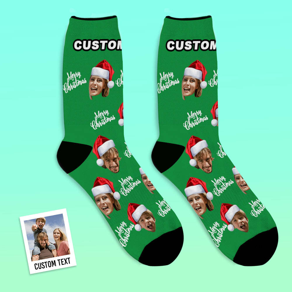 Custom Face Socks Add Pictures Christmas Socks - Merry Christmas