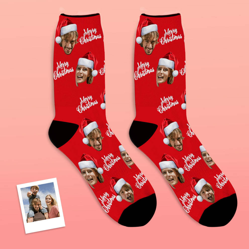 Custom Face Socks Add Pictures Christmas Socks - Merry Christmas