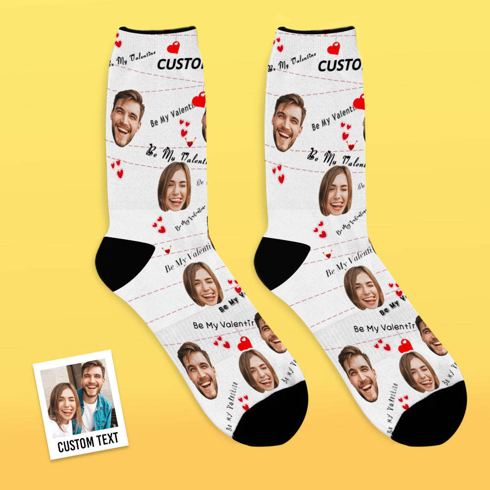 Custom Face Socks Add Pictures and Name Heart Love Be Mine Valentine's Day Gifts Breathable Soft Socks - MyFaceSocks