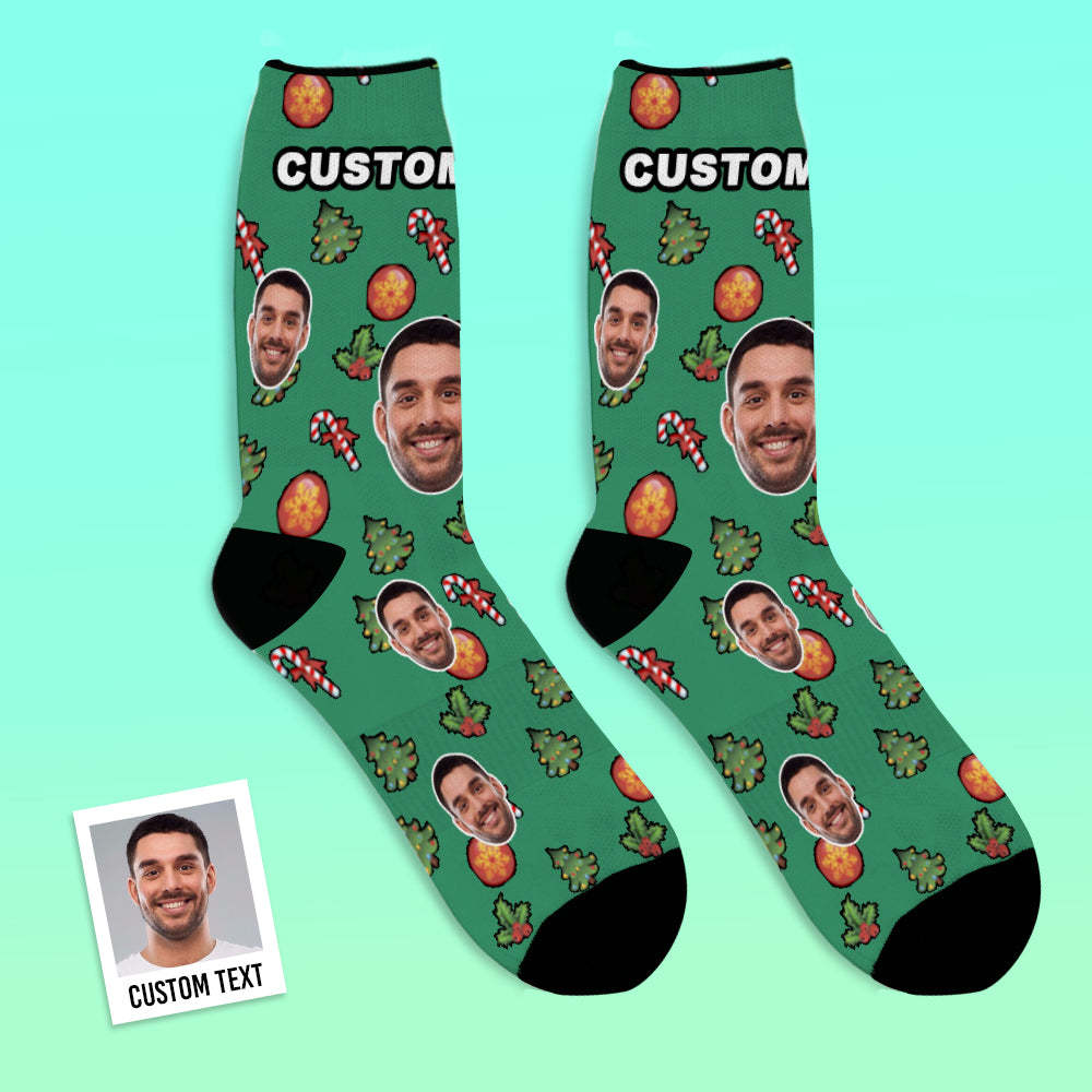 Custom Face Socks Candy Cane Christmas Socks