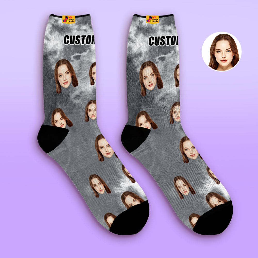 Custom Tie-Dye Style Breathable Face Socks Personalized Soft Socks Gifts Violet - MyFaceSocks