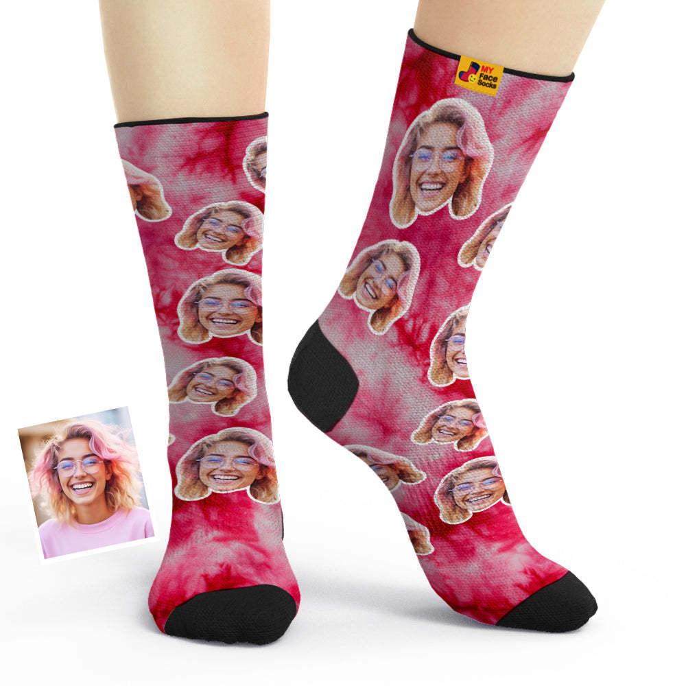 Custom Tie Dye Style Breathable Face Socks Personalized Soft Socks Gifts Red Color - MyFaceSocks