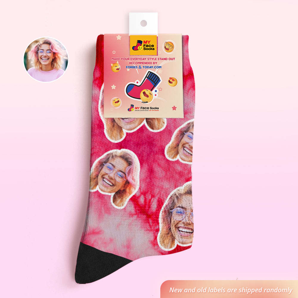 Custom Tie Dye Style Breathable Face Socks Personalized Soft Socks Gifts Red Color - MyFaceSocks