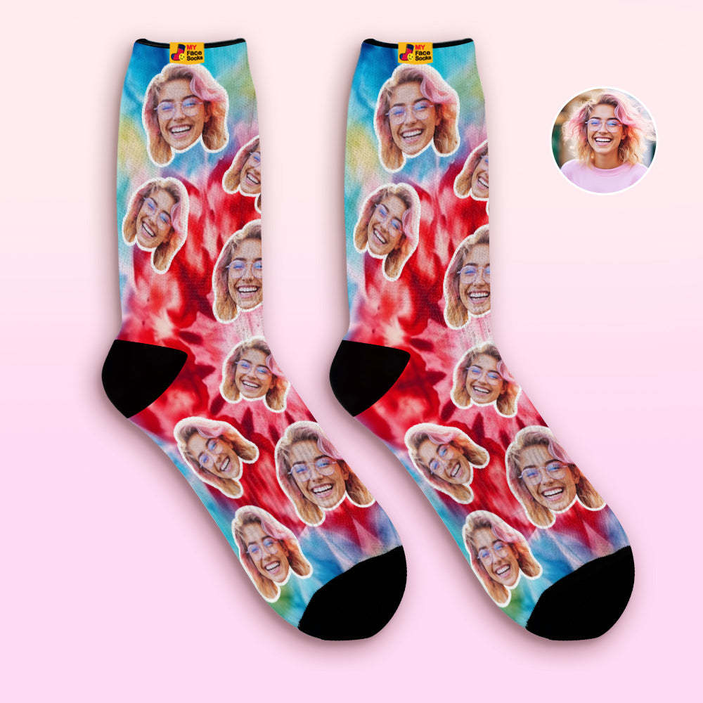 Custom Tie Dye Style Breathable Face Socks Personalized Soft Socks Gifts Ice Dye - MyFaceSocks