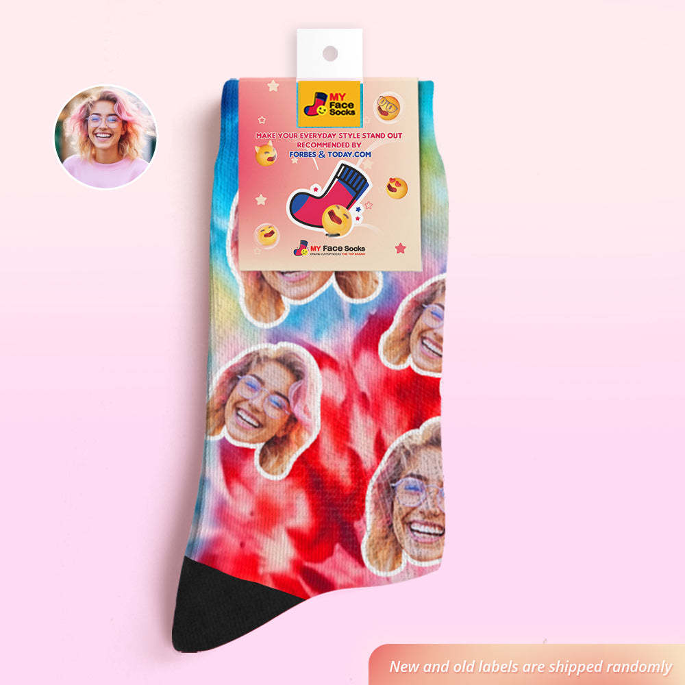 Custom Tie Dye Style Breathable Face Socks Personalized Soft Socks Gifts Ice Dye - MyFaceSocks