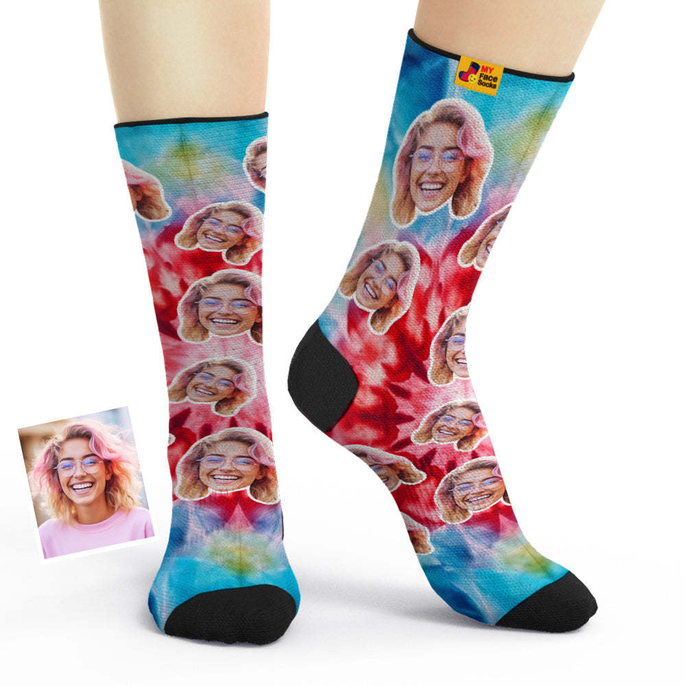 Custom Tie Dye Style Breathable Face Socks Personalized Soft Socks Gifts Ice Dye - MyFaceSocks