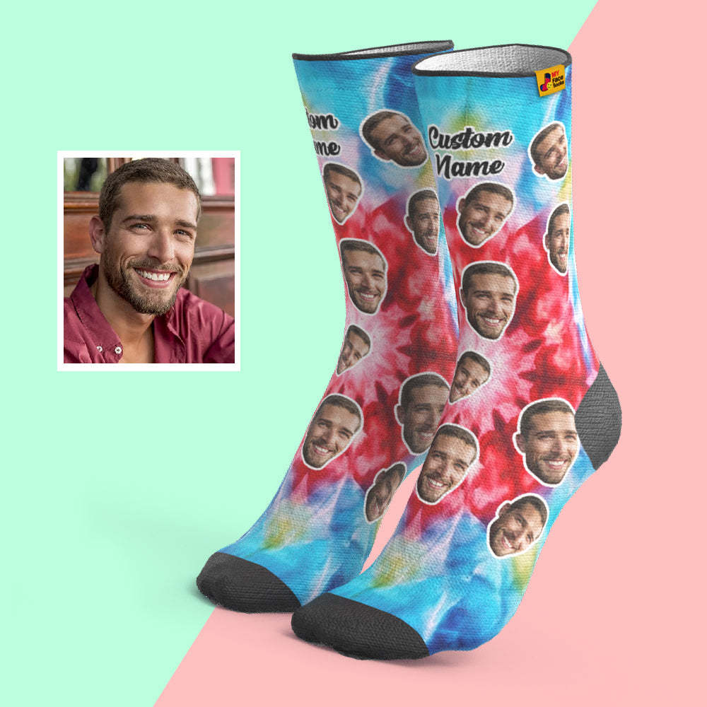 Free Shipping Custom Tie Dye Style Breathable Face Socks Personalized Soft Socks Gifts Ice Dye