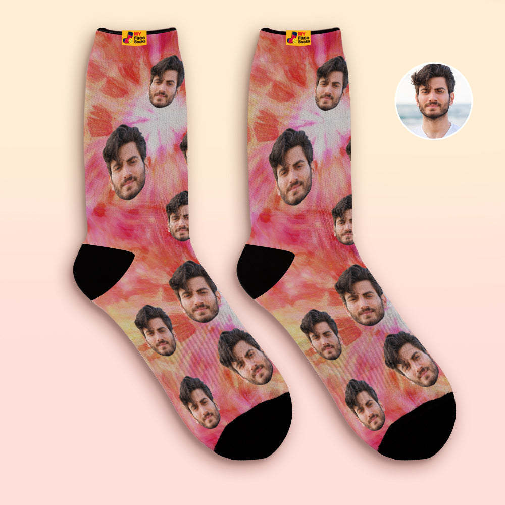 Custom Tie Dyed Style Breathable Face Socks Personalized Soft Socks Gifts - MyFaceSocks