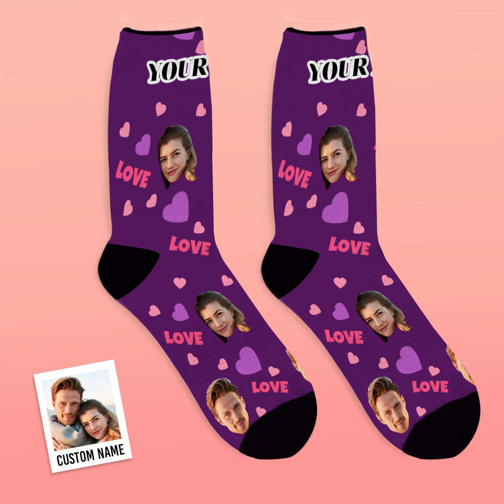 Custom Face Socks Personalized Photo Socks Gift For Family - Love