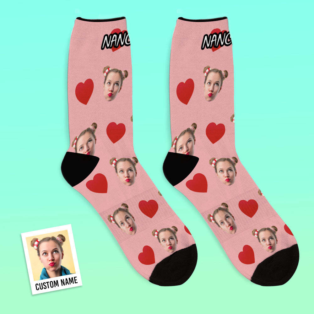 Custom Personalized Photo Emoticons Face Socks-Love Heart