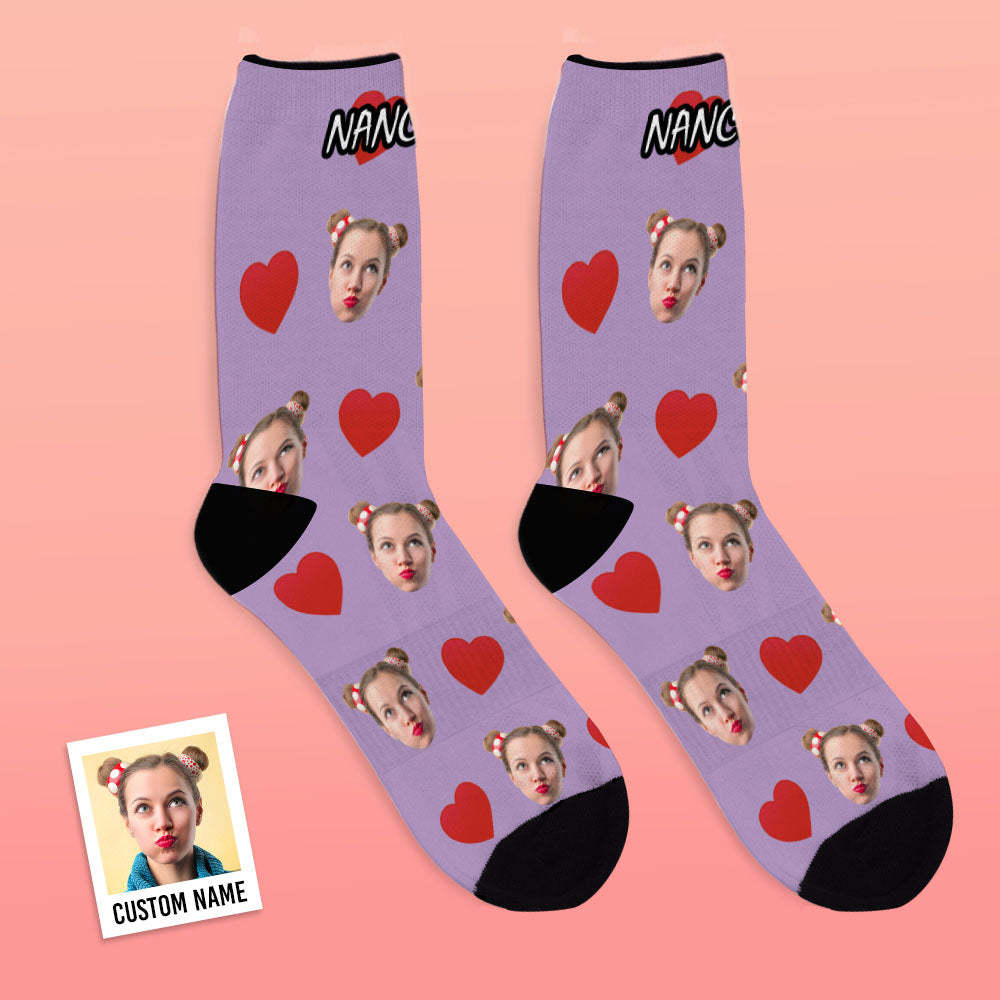 Custom Personalized Photo Emoticons Face Socks-Love Heart