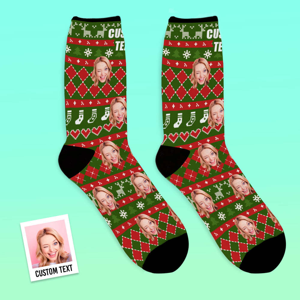 Christmas Custom Face Socks With Special Lines Add Pictrues