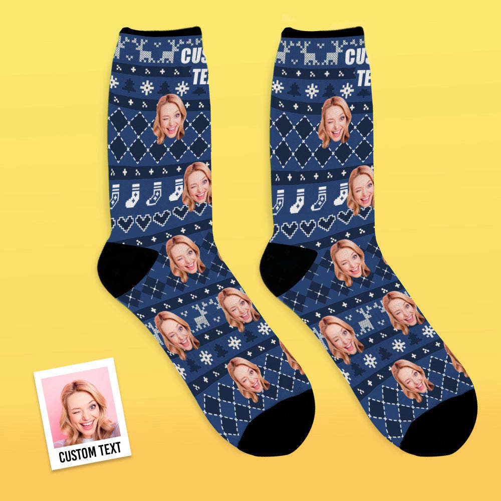 Christmas Custom Face Socks With Special Lines Add Pictrues