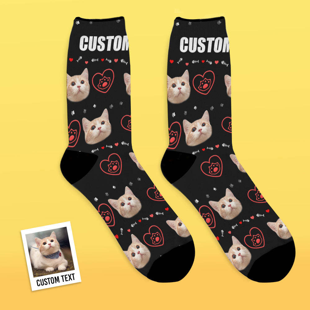 Custom Pet Face Love Heart Cat Paw Socks