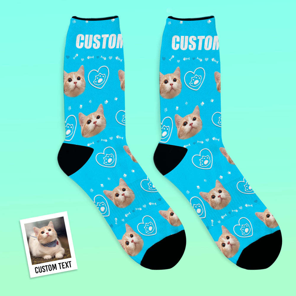 Custom Pet Face Love Heart Cat Paw Socks