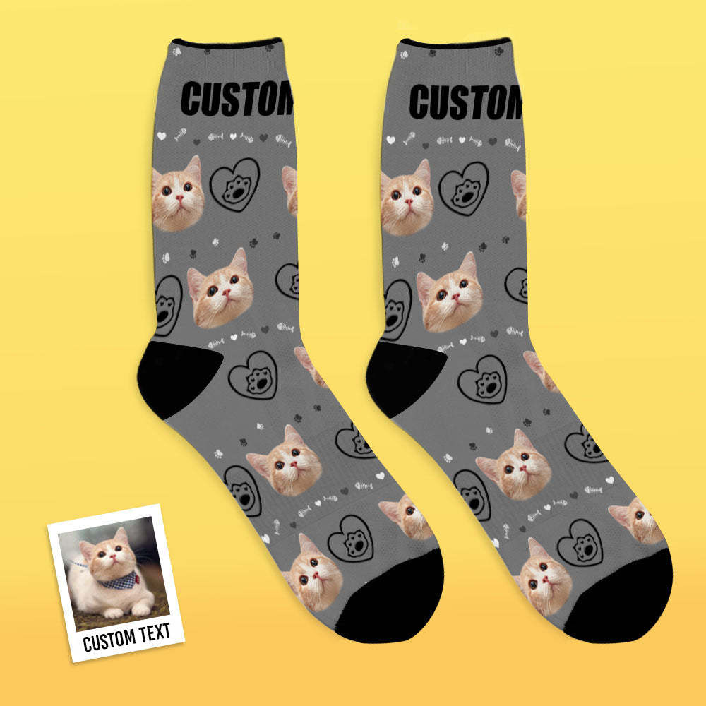 Custom Pet Face Love Heart Cat Paw Socks