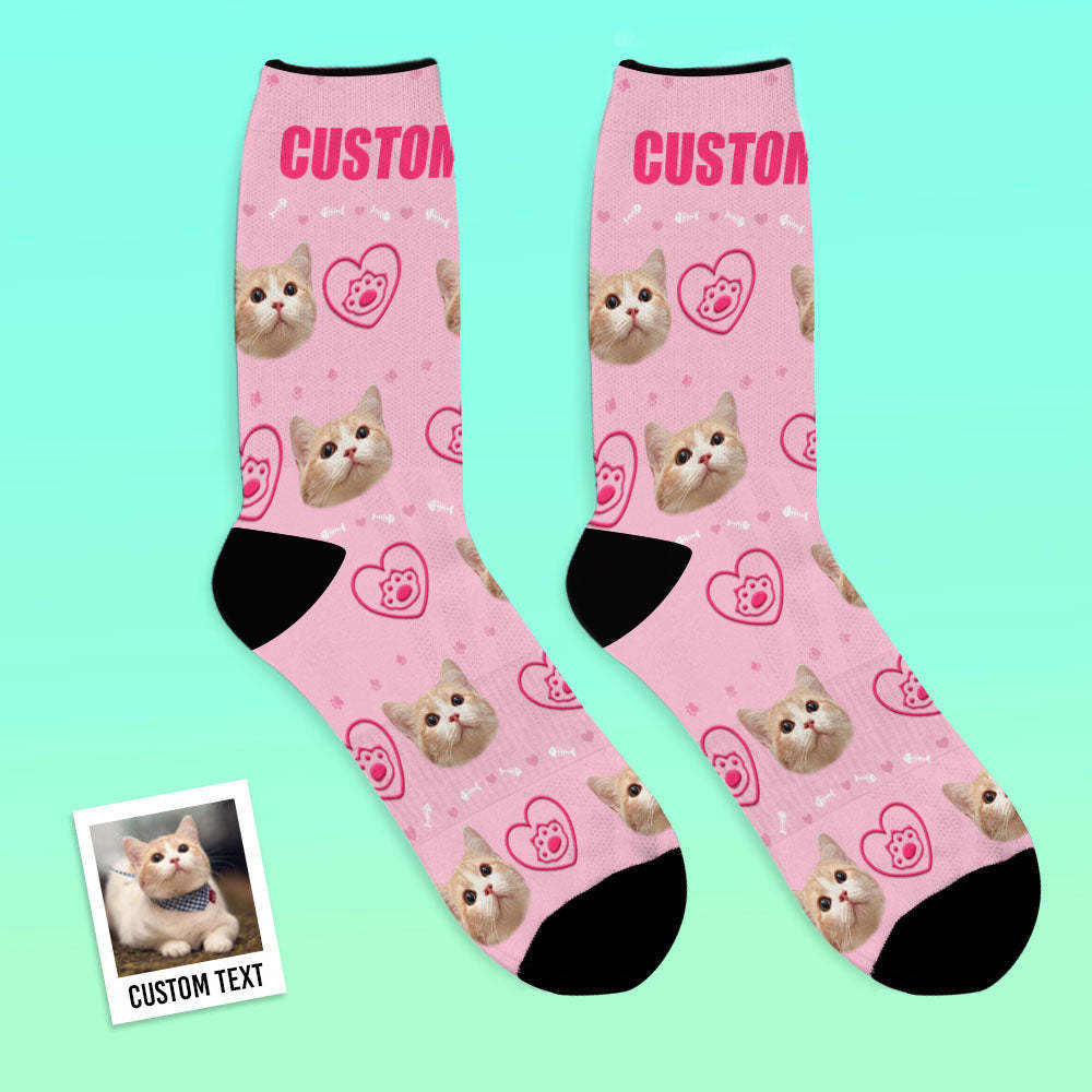 Custom Pet Face Love Heart Cat Paw Socks