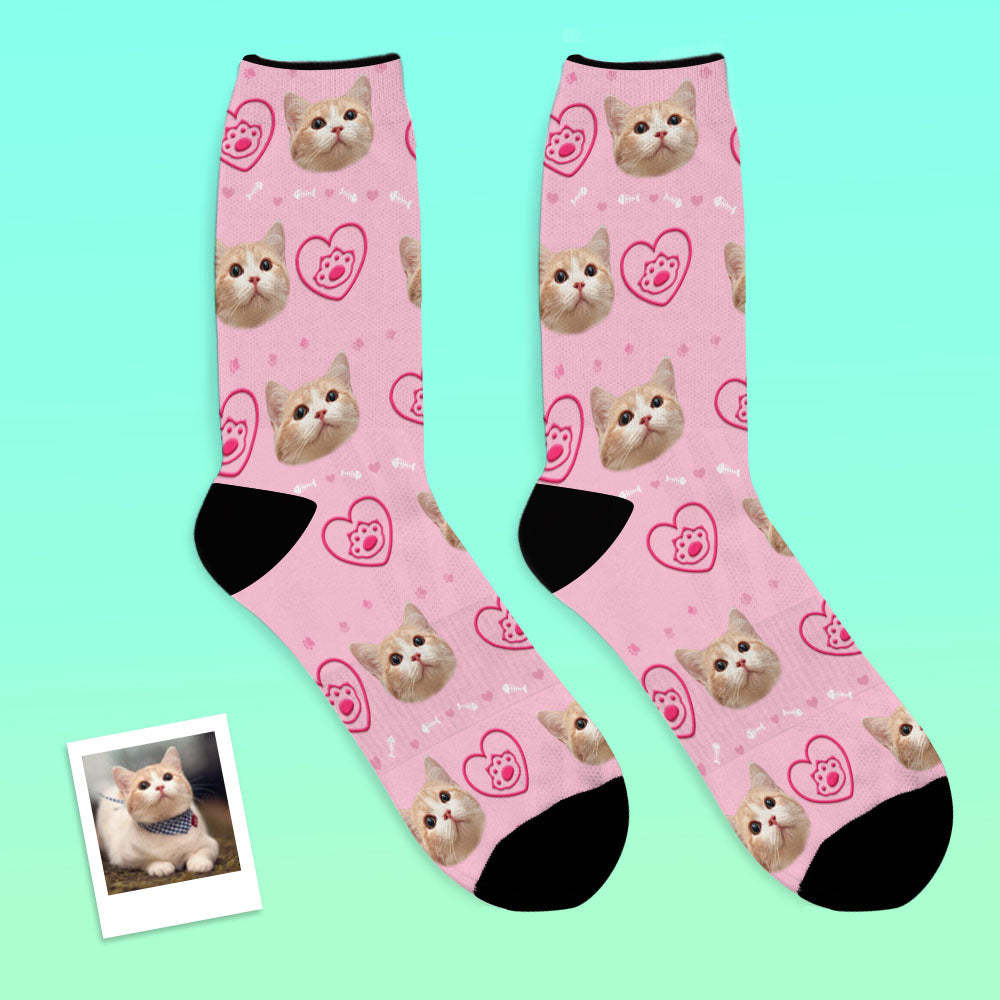 Custom Pet Face Love Heart Cat Paw Socks