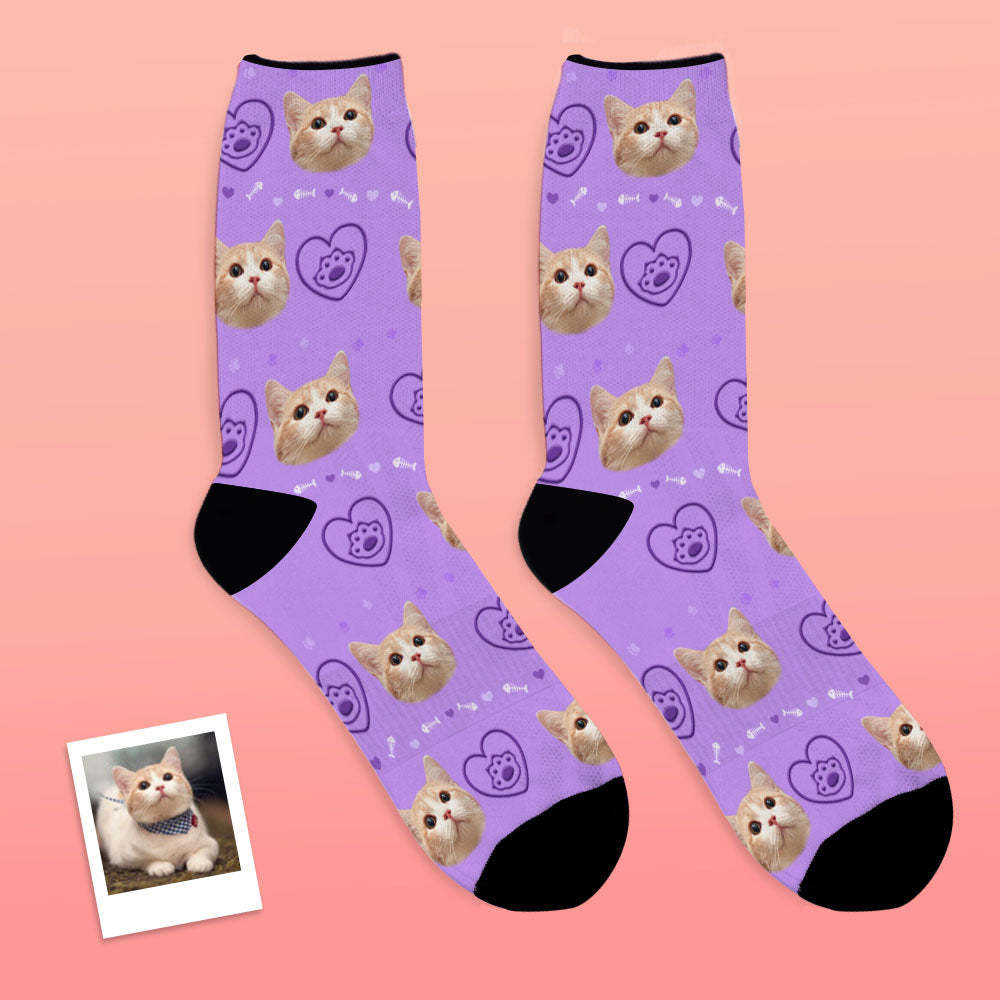 Custom Pet Face Love Heart Cat Paw Socks