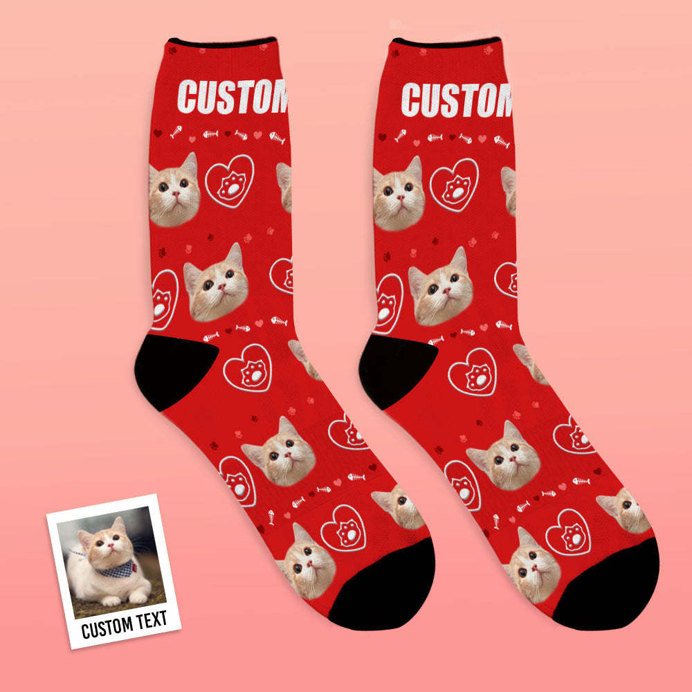 Custom Pet Face Love Heart Cat Paw Socks