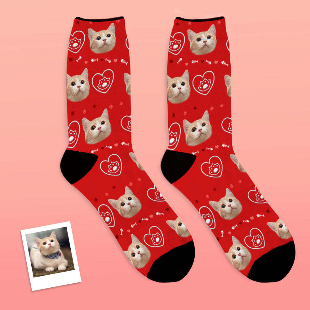 Custom Pet Face Love Heart Cat Paw Socks