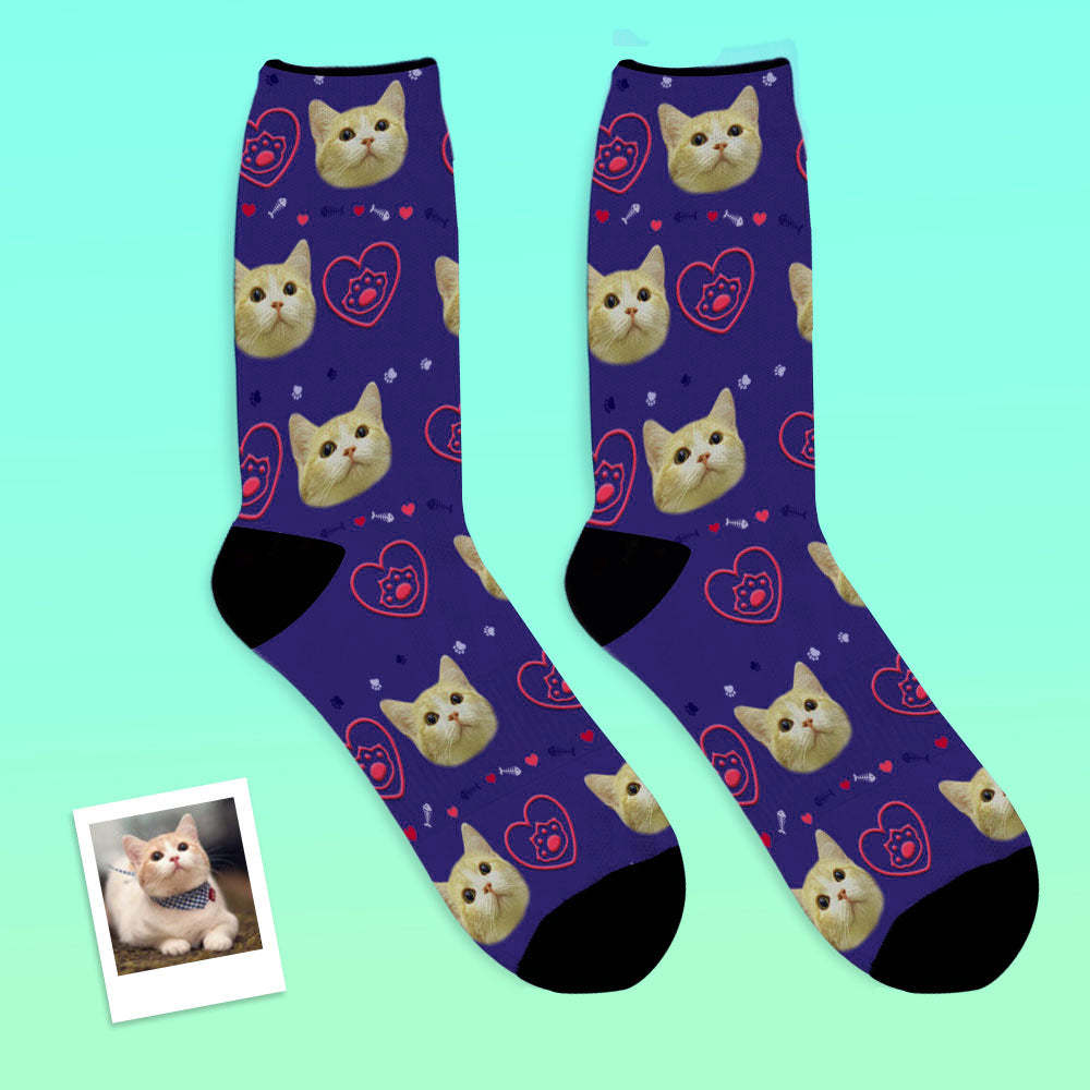 Custom Pet Face Love Heart Cat Paw Socks