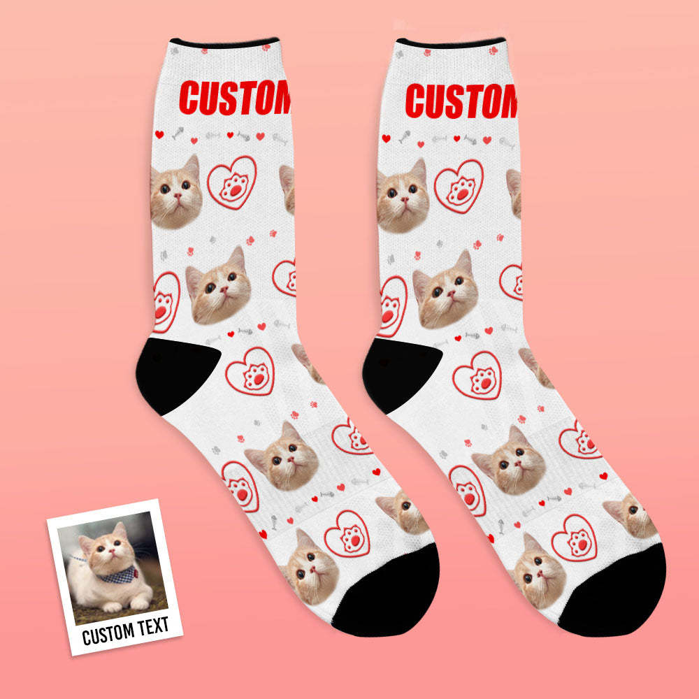 Custom Pet Face Love Heart Cat Paw Socks