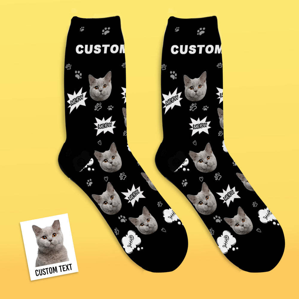 Custom Face Socks Add Pictures And Name Cat Meow