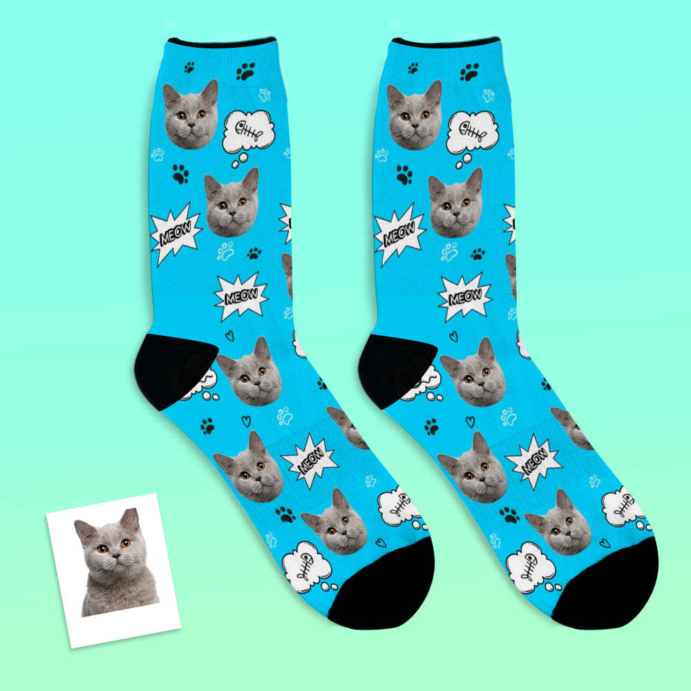 Custom Face Socks Add Pictures And Name Cat Meow