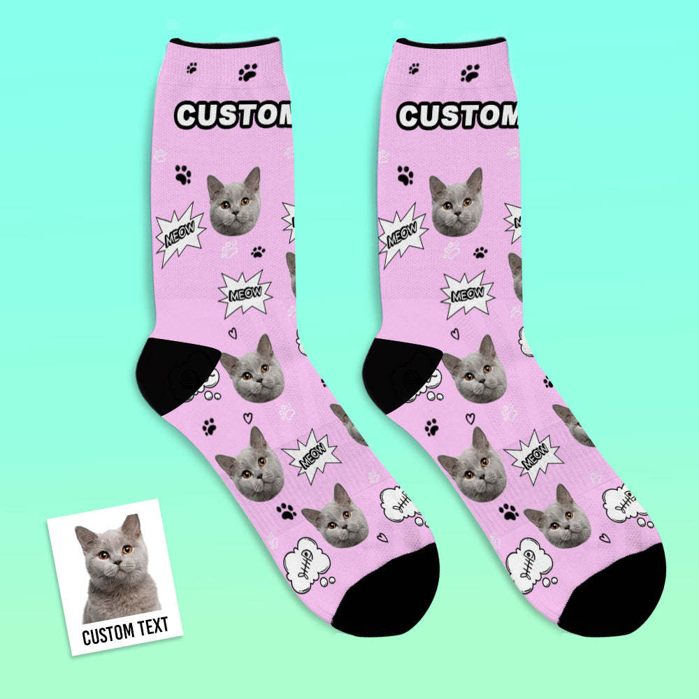 Custom Face Socks Add Pictures And Name Cat Meow