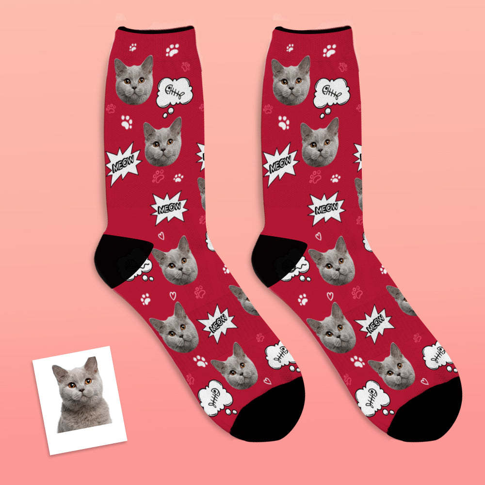 Custom Face Socks Add Pictures And Name Cat Meow