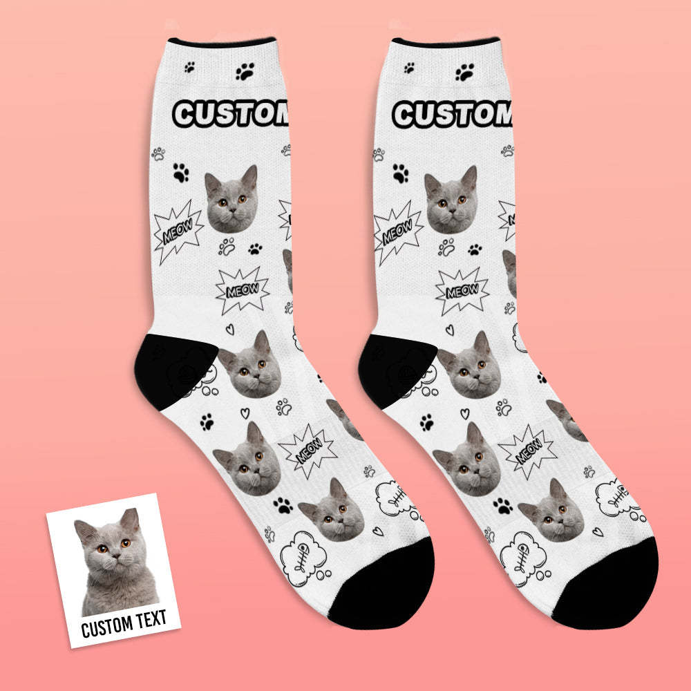 Custom Face Socks Add Pictures And Name Cat Meow