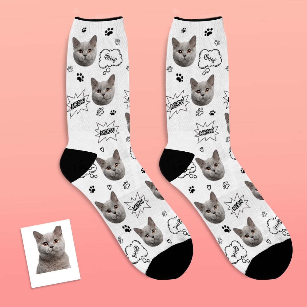 Custom Face Socks Add Pictures And Name Cat Meow