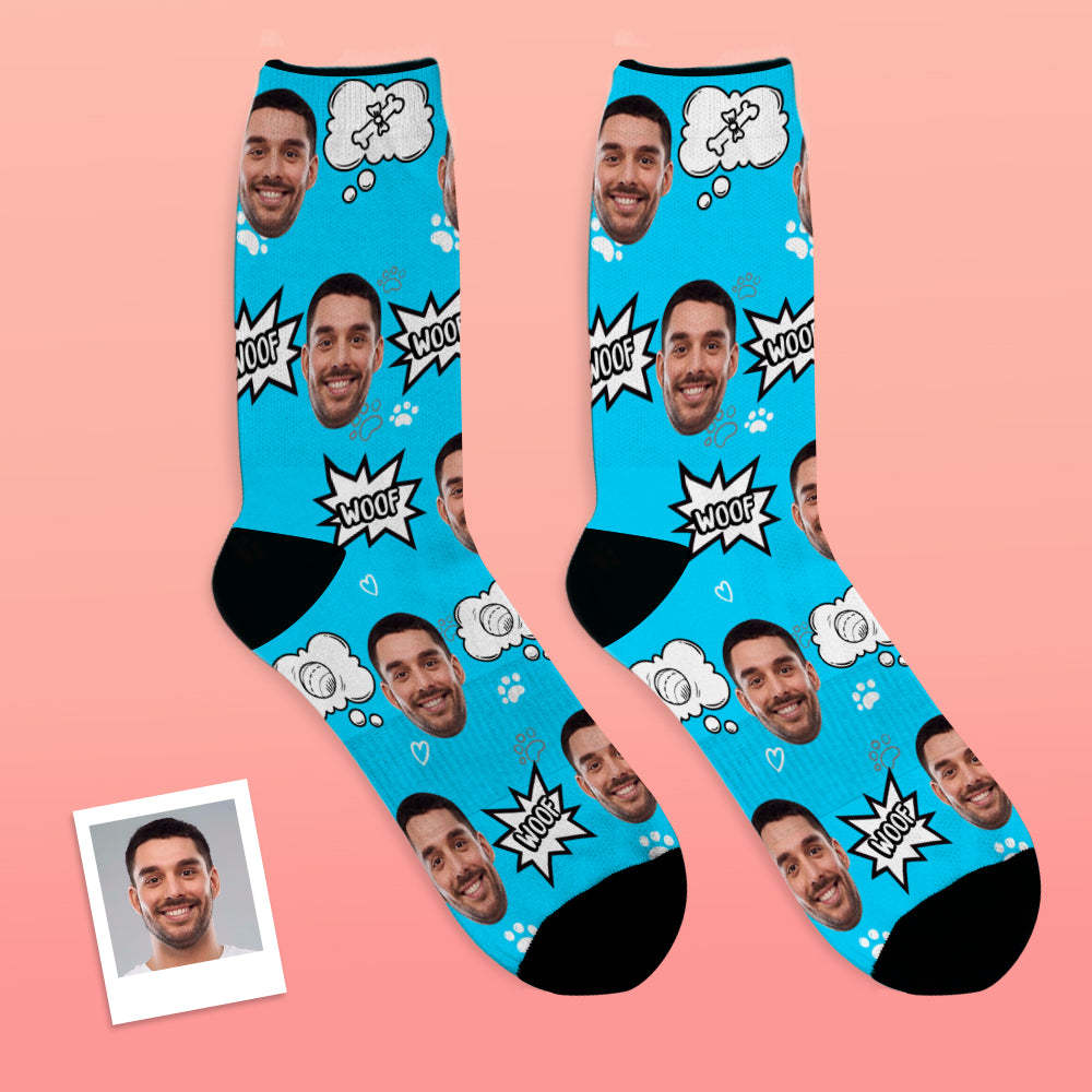 Custom Face Socks Add Pictures And Name Dog Woof