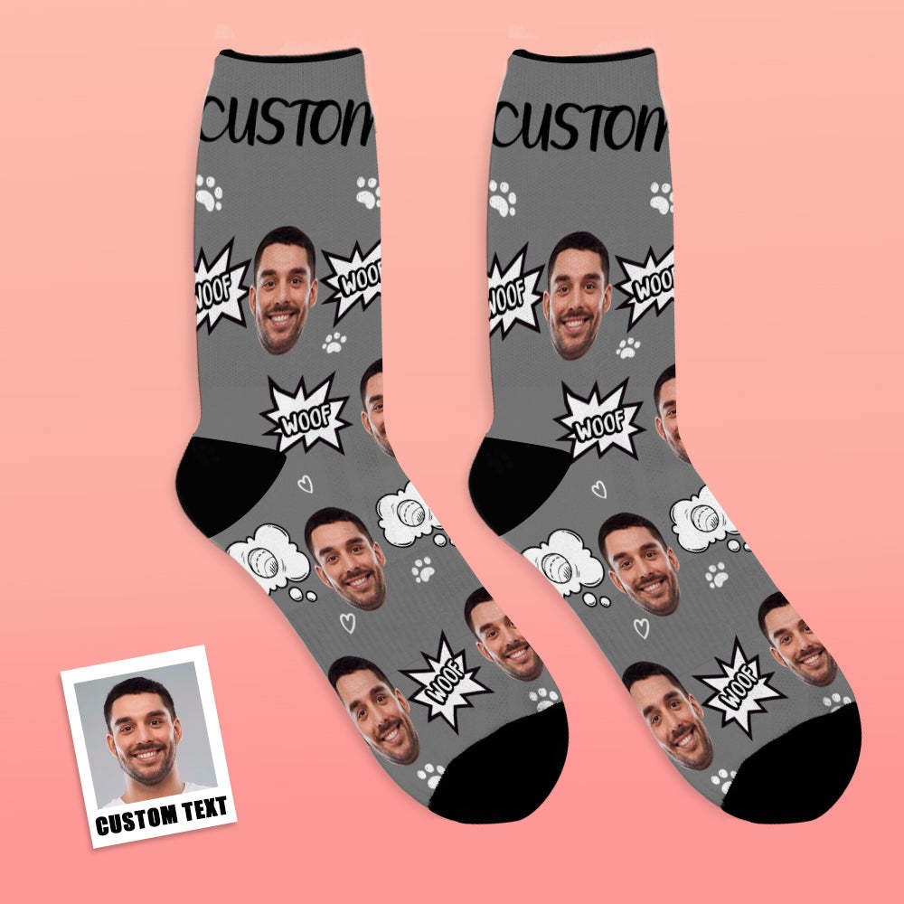 Custom Face Socks Add Pictures And Name Dog Woof