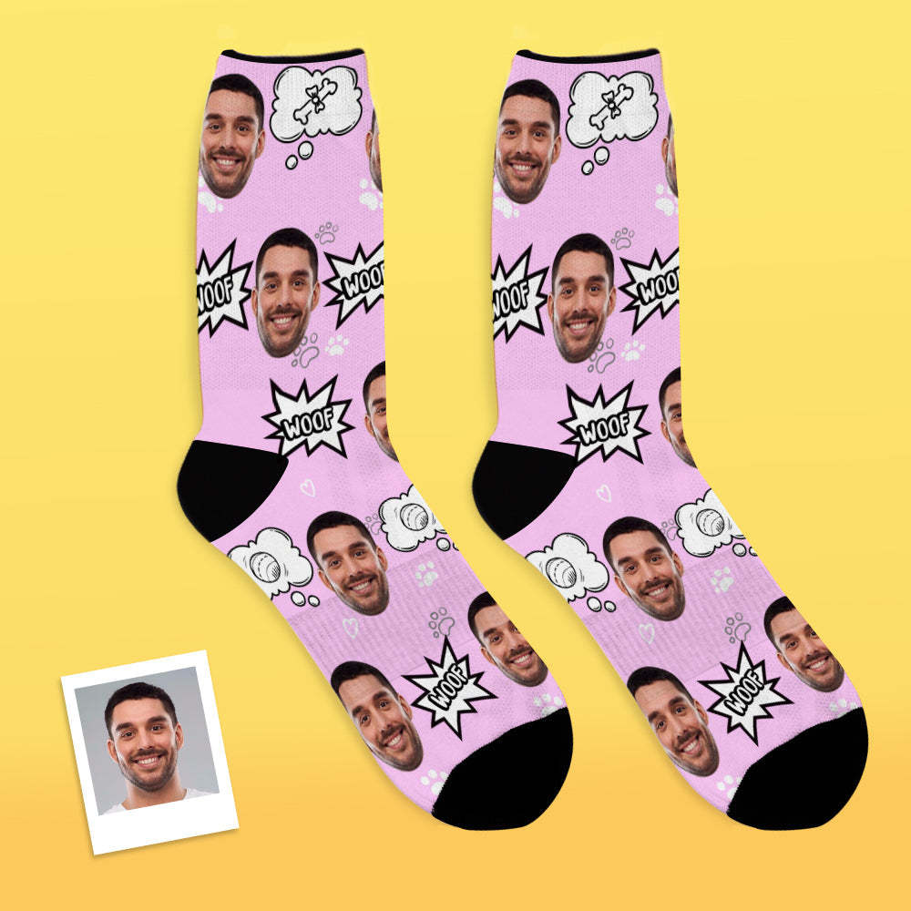 Custom Face Socks Add Pictures And Name Dog Woof